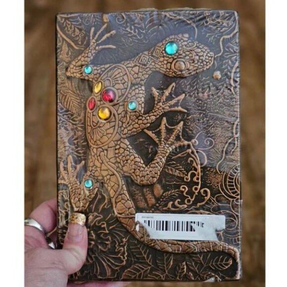 Bronze Gecko Lizard 3D Jeweled Diary Notebook - Picture 3 of 6